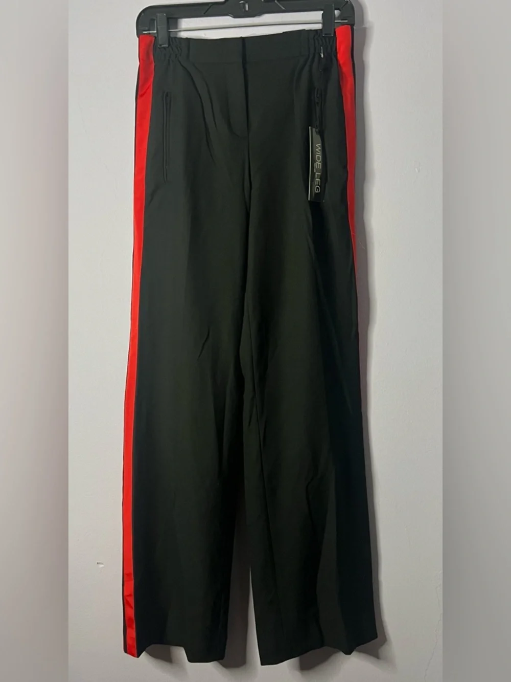 EXPRESS 🔥 High Waist Wide Leg Track Pants Black with Red Side Stripes - Picture 3 of 10